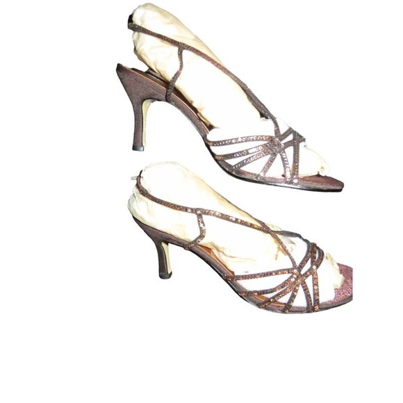 Valenti Franco Luann Bronze Italian Leather Strappy Glitter Heels Sandals 7.5 - Picture 5 of 11
